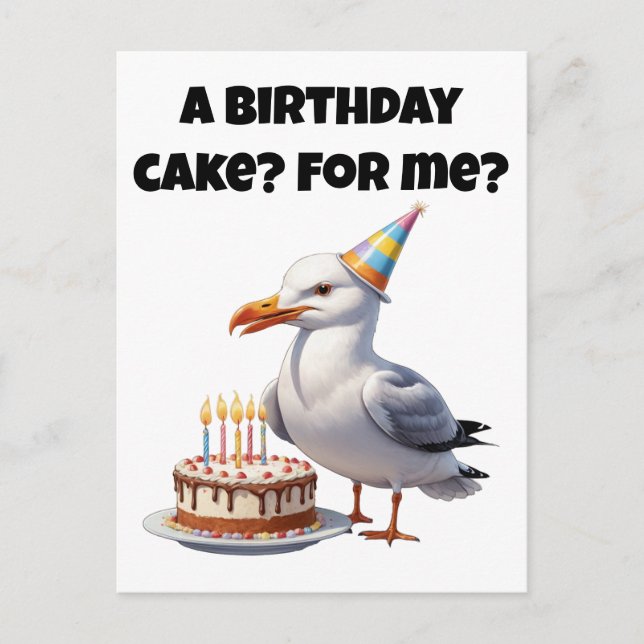Carte Postale Seagull Anniversaire Surprise - Gâteau Pas Sûr! (Devant)
