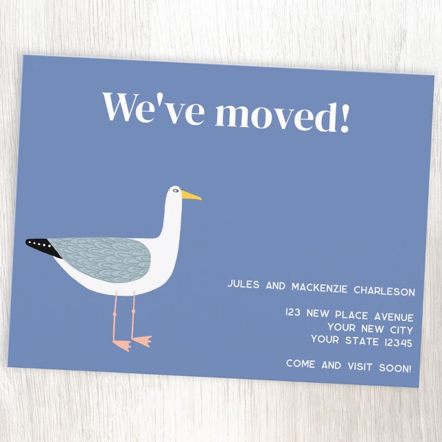 Carte postale Seagull Moving New Home Faire-part (Seagull coastal themed personalized moving new home announcement)