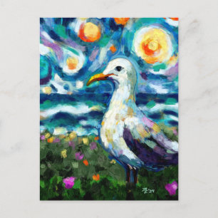 Carte Postale Seagull Van Gogh Style Plage Sky Blue Turquoise