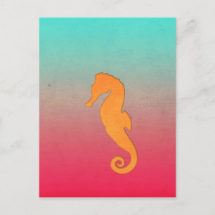 Carte Postale Seahorse orange silhouette Plage nautique simple