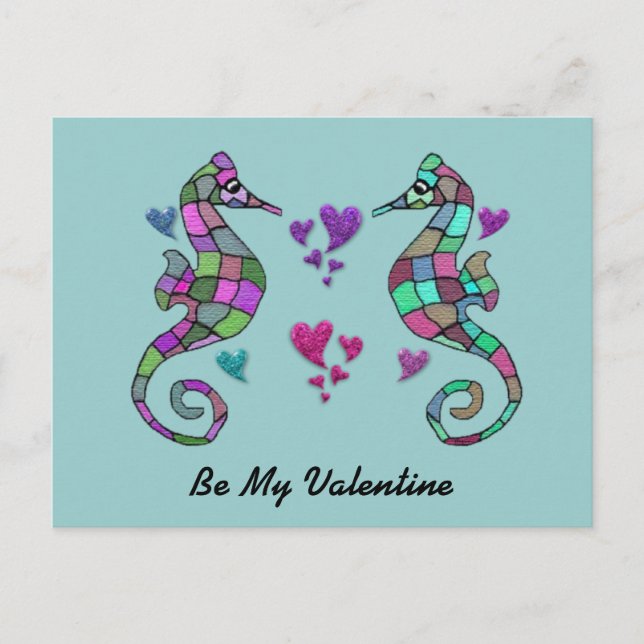 Carte postale Seahorse Rainbow Valentines (Devant)