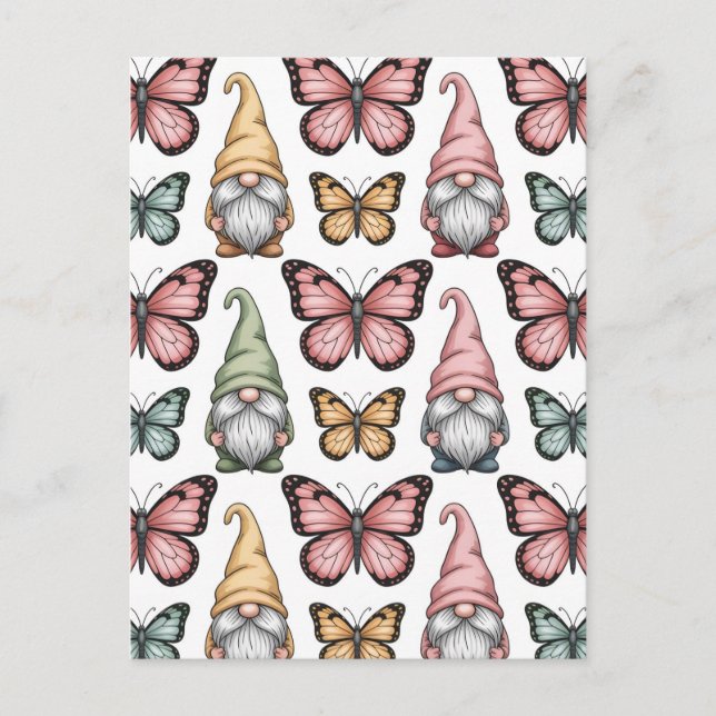 Carte Postale Seamless Pattern with Gnomes and Butterflies (Devant)