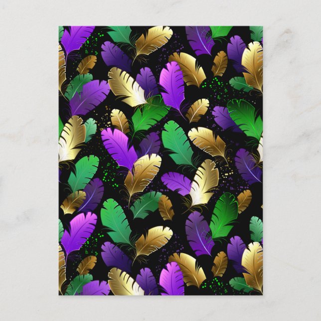 Carte Postale Seamless Pattern with Mardi Gras feathers (Devant)