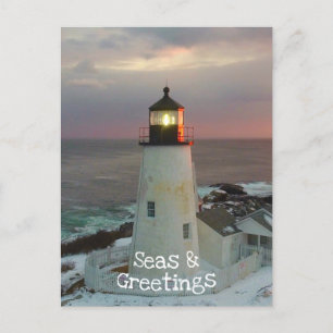 Carte Postale Seas et salutations phare de Noël