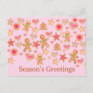 Carte Postale Season's Greetings watercolor gingerbread cookies
