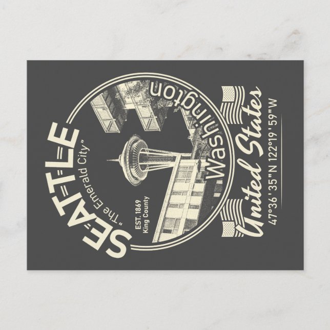 CARTE POSTALE SEATTLE CITY ICON - WASHINGTON VINTAGE (Devant)