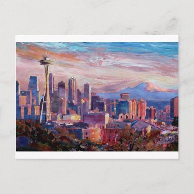Carte Postale Seattle Skyline Avec Aiguille Spatiale Et Mt Raini (Devant)