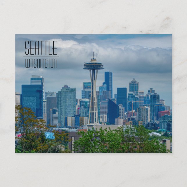 Carte Postale Seattle Skyline avec Space Needle en cours de réno (Devant)