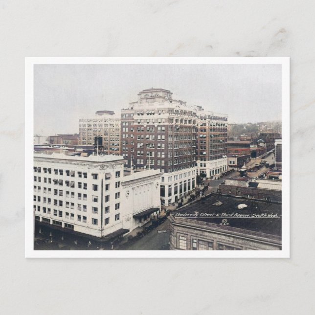 Carte Postale Seattle WA, rue Universuty, Inspiration Vintage (Devant)