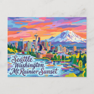 Carte Postale Seattle Washington Mt Rainier Coucher de soleil