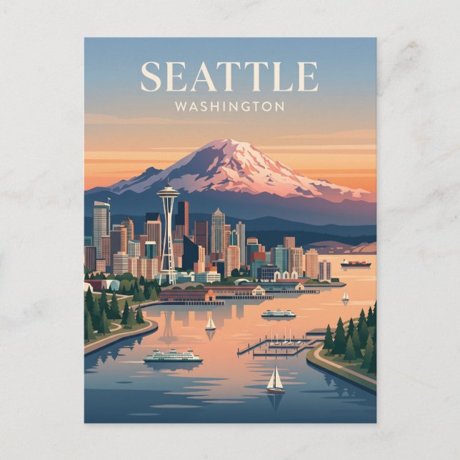 Carte Postale Seattle Washington Mt Rainier Coucher de soleil (Devant)