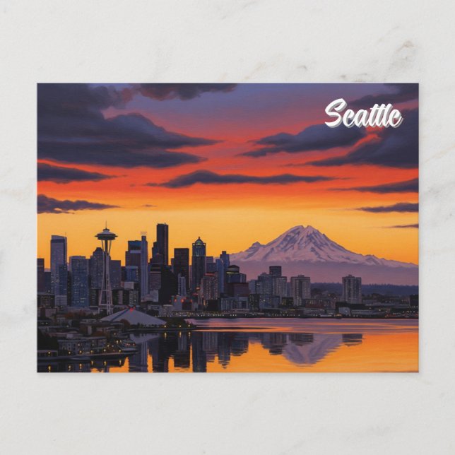 Carte Postale Seattle Washington Mt Rainier Sunset (Devant)