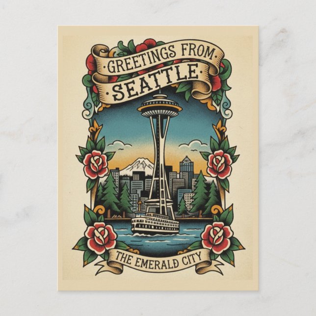 Carte Postale Seattle Washington Rétro Vintage (Devant)