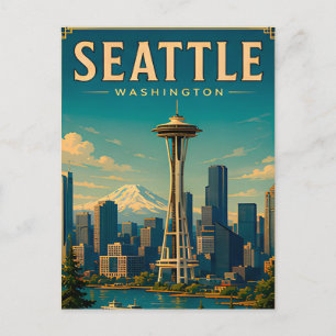 Carte Postale ☕ Seattle Washington Souvenir de vacances rétro