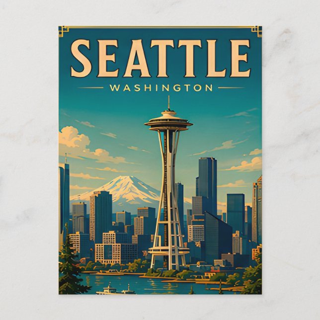 Carte Postale ☕ Seattle Washington Souvenir de vacances rétro (Devant)