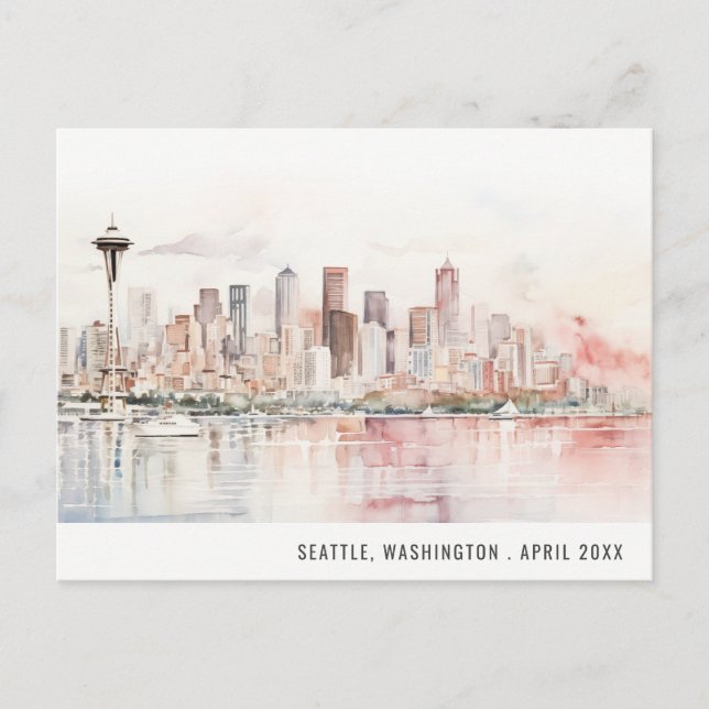 Carte Postale Seattle, Washington Watercolor Landscape Wedding (Devant)