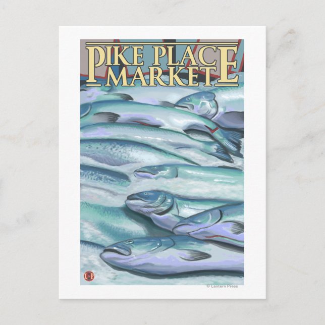 Carte Postale SeattleFish sur la glace au marché Pike Place (Devant)