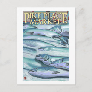 Carte Postale SeattleFish sur la glace au marché Pike Place