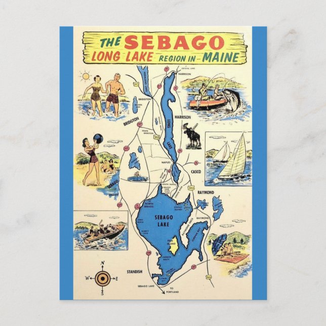 Carte Postale Sebago Lake Maine de vintage (Devant)