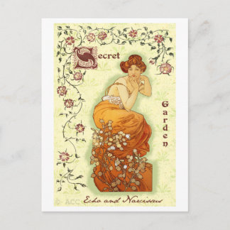 Carte Postale Secret Garden Mucha Femme