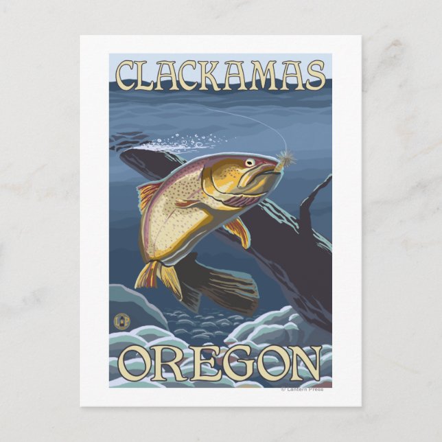 Carte Postale Section de la pêche à la truite - Clackamas, (Devant)