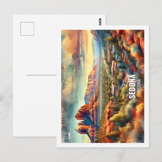 Carte Postale Sedona Arizona USA Famous Place aquarelle (Devant / Derrière)