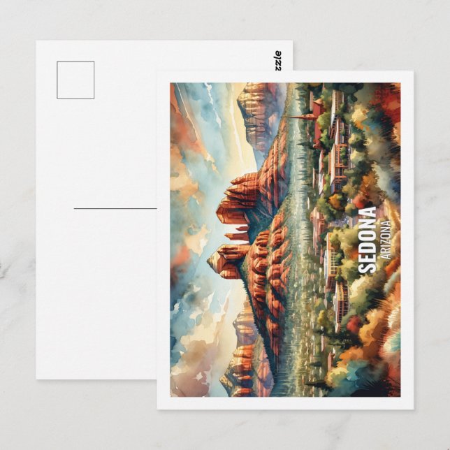 Carte Postale Sedona Arizona USA Famous Place aquarelle (Devant / Derrière)