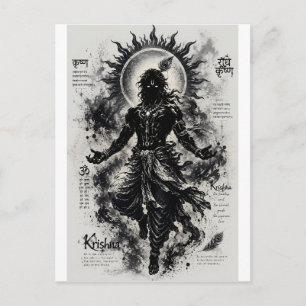 Carte Postale Seigneur divin Krishna Silhouette sombre Art grung