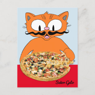 Carte Postale "Señor Gato Pizza" Funny Deluxe Pizza Cute Cat