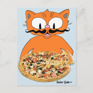 Carte Postale "Señor Gato Pizza" Pizza Deluxe Drôle Chat Mignon