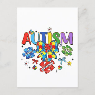 Carte Postale Sensibilisation sur l'autisme Bow Coquette Puzzle 