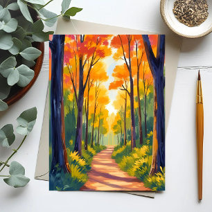 Carte Postale Sentier forestier d'automne Aquarelle de feuilla