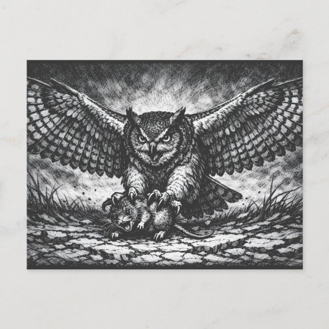 Carte Postale Sentinelle Hibou ailé par BurnsInHell (Devant)