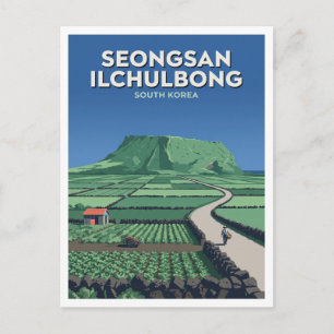 Carte Postale Seongsan Ilchulbong au-dessus des champs de l'est