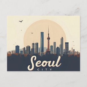 Carte Postale Séoul City Modern Skyline Retro Art Corée du Sud