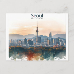 Carte Postale Séoul Corée du Sud Aquarelle Art de voyage