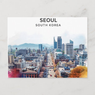 Carte Postale Séoul Corée du Sud Aquarelle Art de voyage