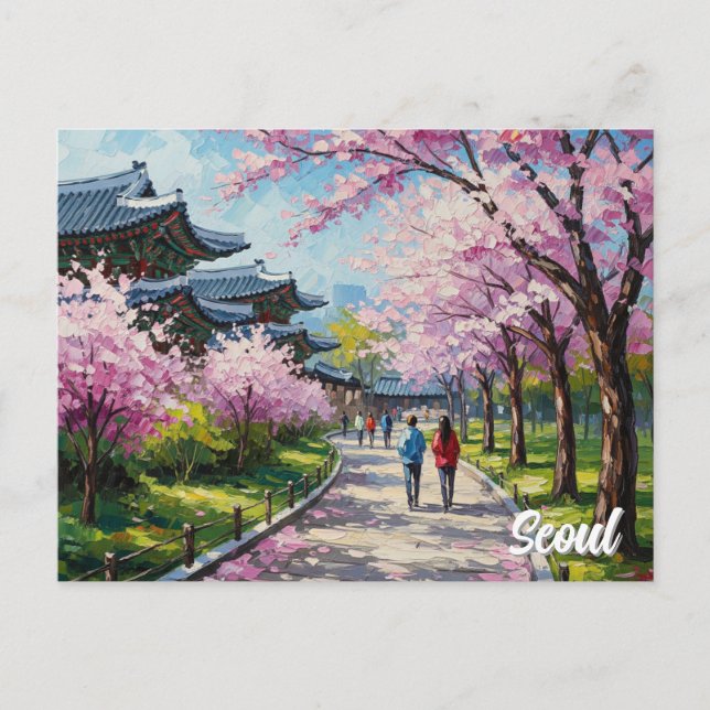 Carte Postale Séoul Corée du Sud : fleurs de cerisiers (Devant)