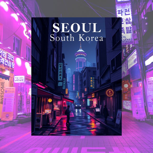 Carte Postale Séoul Corée du Sud Noir Night City (Seoul South Korea Noir Night City Postcard)