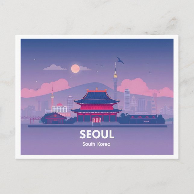 Carte Postale Séoul Corée du Sud Pastel Voyage Design (Devant)