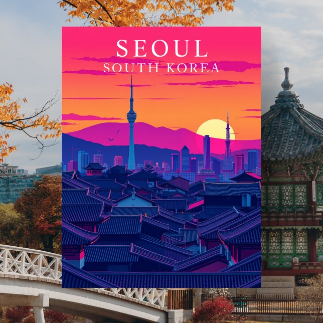 Carte Postale Séoul Corée Sud Skyline Bold Sunset Cityscape (Seoul South Korea Skyline Bold Sunset Cityscape)