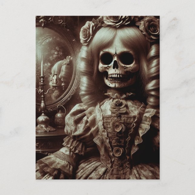 Carte Postale Sepia Doll Skeleton Horreur (Devant)