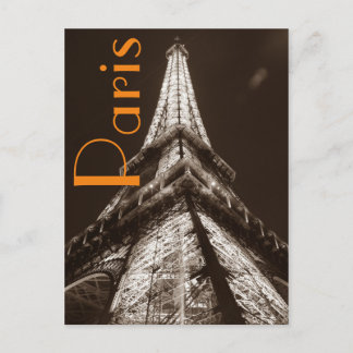 Carte Postale Sepia Eiffel Tour Romance Nuit Paris France