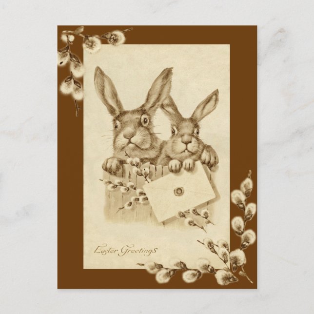 Carte postale Sepia lapin de Pâques vintage/ancien (Devant)