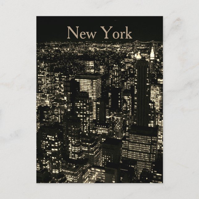 Carte Postale Sepia New York City Night Skyline (Devant)