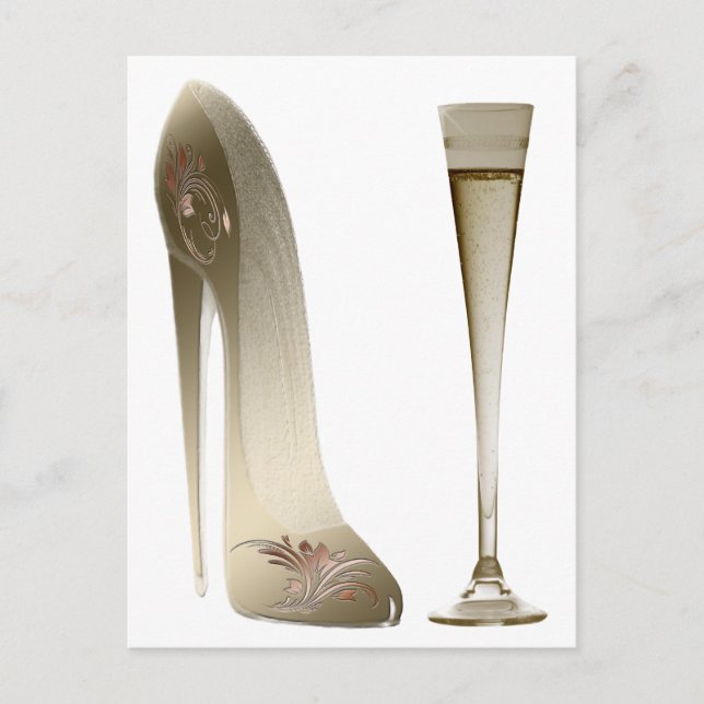 Carte Postale Sepia Stiletto Chaussure et Champagne de fête (Devant)