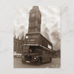 Carte Postale Sepia Vintage Londres Bus & Big Ben