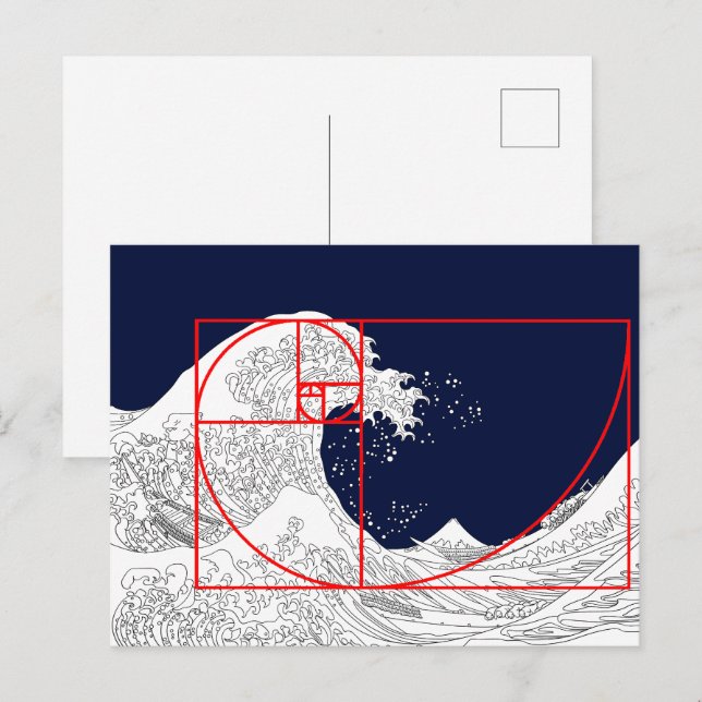 Carte Postale Séquence Fibonacci et la Grande Vague (Devant / Derrière)