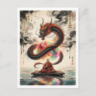 Carte Postale Serene Encounter: Monk and the Celestial Dragon