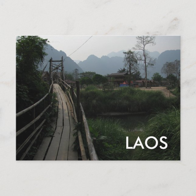 Carte Postale Serene Laos Mountain, River, Bridge Asie du Sud-Es (Devant)